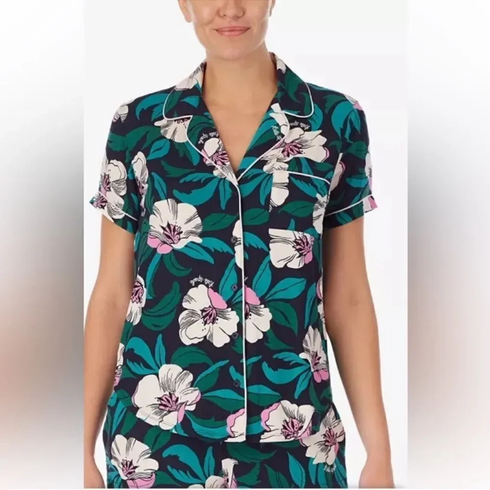kate spade S Navy Pink White Black Floral Blossom Cozy PJ Short Sleeve & Pants